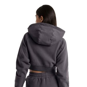 Sudadera con capucha de lana de algodón de alta calidad para mujer, ropa de calle, Jersey recortado con cremallera en blanco lavado ácido de peso pesado - Product Image 3