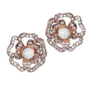 Urbana 1306829 Floral Design <b>Fine</b> <b>Stud</b> <b>Earrings</b> with Glass Pearl and Austrian Stone - Product Image 1