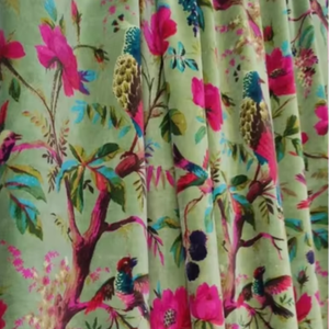 Cortinas Vintage de algodón terciopelo hechas a mano de lujo con estampado de pájaro verde, decoración moderna para la habitación del hogar, colgante de ventana de fábrica de bajo costo - Product Image 1