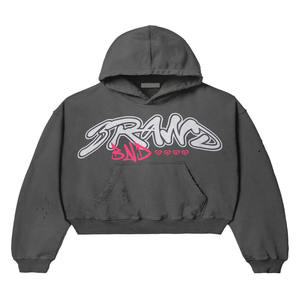 Vente en gros personnalisé 100% coton de luxe pull sans ficelle Boxy poids lourd thermique surdimensionné lettre recadrée brodé printemps - Product Image 6