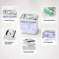 Fontaine à eau intelligente carrée pour animaux de compagnie, 3L, rechargeable par USB, distributeur d'eau automatique pour chats et petits chiens