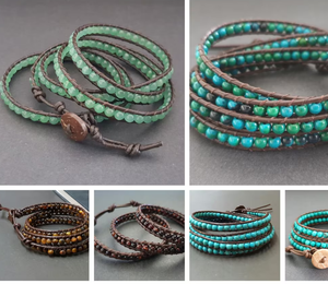 Pulsera/tobillera de cuero marrón con piedras preciosas, envoltura de cuero, pulsera unisex, pulsera de cuerda náutica, pulsera de surfista - Product Image 1