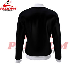 Veste bomber unisexe noire à manches longues, à rayures côtelées, avec boutons personnalisés, veste de baseball décontractée pour s'échauffer - Product Image 6