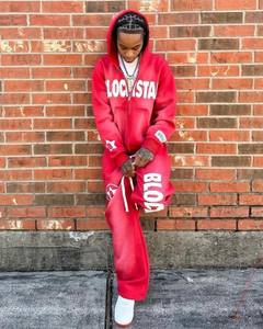 Ensemble de survêtement unisexe en coton 100% respirant, coupe ample et évasée, avec logo personnalisé, idéal pour l'hiver - Product Image 1