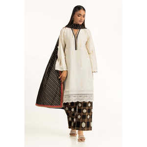 Ensemble de costume 3 pièces en jacquard brodé blanc cassé pour femmes - Product Image 4