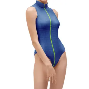 Rash Guard Swimsuit Proteção Solar Blue Palm Estampa Floral das mulheres com manga comprida One Piece Rash Guard