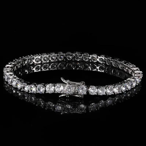 Bracelet Tennis Moissanite VS1 10 Carat Or Blanc Taille Ronde Tendance 4mm Plaqué Rhodium Mariage Unisexe Argent Sterling 925 - Product Image 4