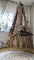Balançoire suspendue en macramé de couleur marron clair au design Boho pour l'intérieur et l'extérieur grande chaise de patio suspendue tissée à la main pour le jardin