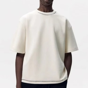 เสื้อยืดผ้าฝ้าย100% สำหรับผู้ชายรุ่นเฮฟวี่เวตเชิ้ตลำลองสะพายไหล่ทรงโอเวอร์ไซส์พร้อมโลโก้ออกแบบได้ตามต้องการ2025เสื้อไม่มีลายพื้น - Product Image 3