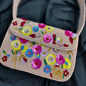 Bolso de Hombro con Flores de Lentejuelas 3D Hechas a Mano, Bolso Bandolera con Bordado Colorido - Product Image 1
