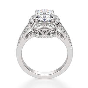 Anillo de compromiso de Halo oculto de diamante de corte ovalado para mujer - Product Image 1