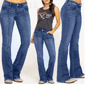 Saleh Enterprises Ladies High Waist Flare Bottom Jeans Washed <b>Stretch</b> <b>Denim</b> Eco-Friendly Breathable Vintage Y2K Wide Leg Fashion - Product Image 4