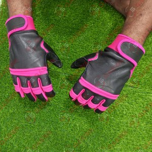 ถุงมือเบสบอลหนังแท้สีดำและชมพูแบบข้อมือสั้น ปิดด้วยแถบตีนตุ๊กแก สำหรับมือซ้าย/ขวา ถุงมือฝึกซ้อม - Product Image 5