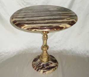 Support de plante en marbre cultivé brun vert avec tige en laiton, table d'appoint de 18 pouces, design moderne personnalisé, produits en marbre écologiques - Product Image 1