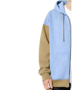 Sweat à capuche zippé bicolore bleu ciel et kaki pour homme, sweat-shirt en molleton de coton surdimensionné, streetwear décontracté, mode - Product Image 3