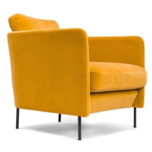 Sillón de Terciopelo Color Naranja Mostaza, Estilo Moderno de Mediados de Siglo, con Patas de Metal para Sala de Estar - Product Image 1