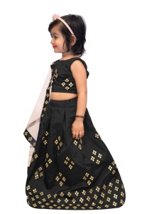 Shoryam Fashion <b>Black</b> Girls Lehenga Choli <b>Mirror</b> Work | <b>Floor</b>-<b>Length</b> Designer Ethnic Wear Net Dupatta for Wedding Party All - Product Image 3