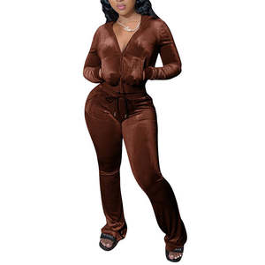 Ensemble de survêtement 2 pièces en velours uni écologique 100 % coton pour femme, style streetwear d'hiver, avec logo personnalisé et taille élastique, pour la vente en gros - Product Image 3