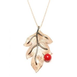 Colgante de Plata de Ley 925 con Hoja y Coral Redondo Rosa-Rojo, Joyería de Moda - Product Image 1