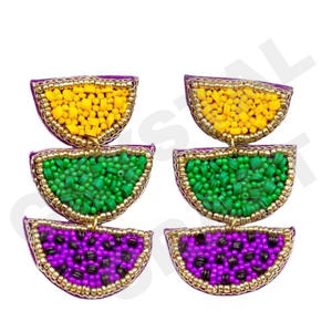 ต่างหูลูกปัดมาร์ดิกราส์สำหรับผู้หญิงรักชาติสีส้มสีขาวสีฟ้าสำหรับงานแต่งงานหรือวันรำลึก - Product Image 4