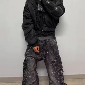 กางเกงยีนส์ทรงตรงขากว้างสไตล์วินเทจประดับคริสตัล แบรนด์ Sportish Impex ผลิตตามสั่ง สำหรับผู้ชาย สไตล์ฮิปฮอป - Product Image 3