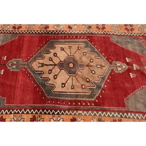 Alfombra turca vintage de 5x9 pies, diseño de retazos rojo y beige, Alfombra de lana de tejido plano para decoraciones para sala de estar, tamaño de 9x12" - Product Image 5