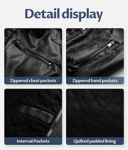 Veste en simili cuir pour homme, veste de moto, imperméable, coupe-vent, PU, moto vintage, bomber à capuche avec capuche amovible - Product Image 6