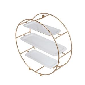 ที่วางคัพเค้กวงกลมเต็มสีทองแบบเหล็กพร้อมจานเซรามิกสำหรับงานเลี้ยงงานแต่งงานอุปกรณ์วางบนโต๊ะวางกลางเค้ก - Product Image 3