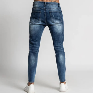 Hot Selling 2025 New Style Fashion <b>Men's</b> Slim Fit <b>Drawstring</b> Pencil Pants Coated Denim <b>Jeans</b> Blue Black Breathable Sand Wash - Product Image 5