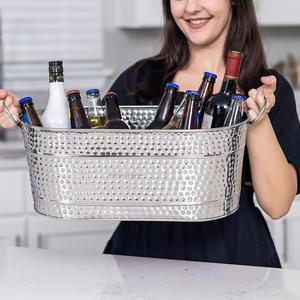 Seau à glace à Champagne populaire pour articles de bar et articles de fête Seau à glace ovale martelé en acier inoxydable en métal avec poignée - Product Image 6