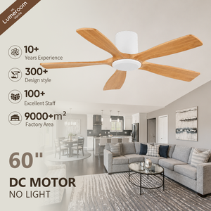 60 Inch Solid Wood Ceiling Fan No <b>Light</b> with <b>Remote</b> <b>Control</b>, 5 Blade Modern Ceiling Fan for Living Room Bedroom - Product Image 1