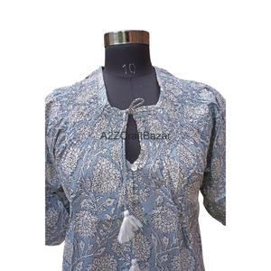 Vestido Midi holgado con estampado de bloques florales de algodón 100%, cintura Natural, ropa informal, decoración con botones, transpirable y sostenible - Product Image 4