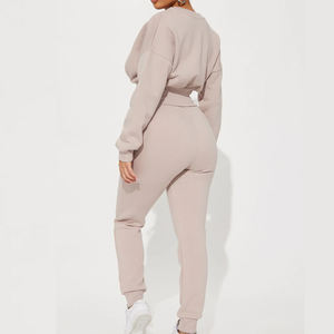 Conjunto Deportivo Informal Holgado para Mujer, Sudadera Corta y Pantalones, Sudadera con Cremallera Cálida de Felpa y Pantalones Deportivos Cómodos - Product Image 3