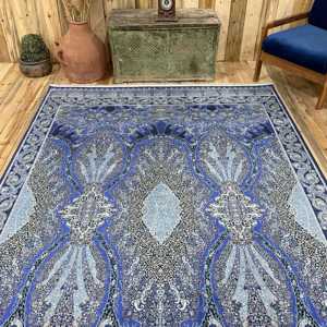 Alfombra Turca Grande de 6.4x9.9 pies, Alfombra Vintage, Alfombra de Lana con Camuflaje Azul y Blanco - Product Image 4