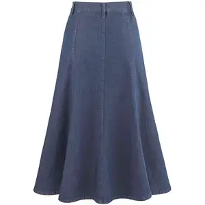 Vente en Gros Jupe Maxi Longue en Jean Denim de Haute Qualité, Dernier Cri, Décontractée, Couleur Unie, Ligne A, à Boutons - 31.5 - Product Image 2