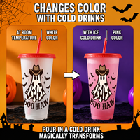 Gobelets Magiques Personnalisés Halloween 24oz à Changement de Couleur, Gobelets en Plastique Réutilisables avec Couvercle et Paille, Vente en Gros, Gobelets de Fête pour Boissons Froides