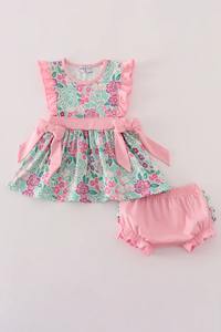 Conjunto floral Green Dream Garden para niñas pequeñas, bonito conjunto de dos piezas con bombachos con volantes a juego para el verano - Product Image 6