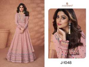 Vestido de Anarkali étnico Georgette de imitación pesado de moda para mujer, traje de fiesta largo de trabajo con Secuencia de Mate bordada - Product Image 3