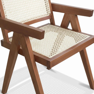 Fauteuil d'appoint V-Leg fait main GCF166 en cuir inclinable avec accoudoirs en bois de frêne et dossier en rotin tressé pour la maison et le bureau - Product Image 2