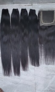 Vente en gros d'extensions de cheveux Remy indiens à double dessin, vendeur de cheveux humains indiens doux de style vague d'eau droite avec os à bas prix - Product Image 6