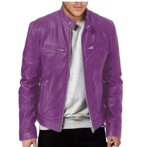 Chaqueta de cuero para hombre, estilo otoñal, color sólido, con cremallera, estilo motociclista, informal, de manga larga, con botones. - Product Image 2