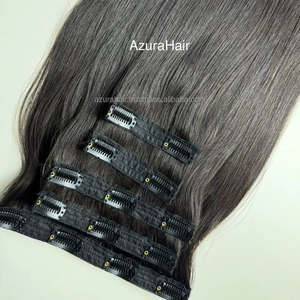 Best Sale! Seamless <b>Clip</b> In <b>Wigs</b> 100% Natural Vietnamese Human Hair In PU Double Pull <b>Clip</b> In Hair Extensions Black Color - Product Image 4