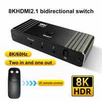 Commutateur HDMI Justlink 8K 60Hz 2 entrées 1 sortie HDMI 2.1 bidirectionnel 4K 120Hz HDR avec télécommande IR pour TV, moniteur, projecteur, PC