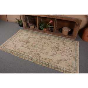 Alfombra turca Vintage Beige verde 3,6X6,5 pies lana hecha a mano área grande diseño de retazos Rectangular pasillo látex para decoración de habitación - Product Image 3