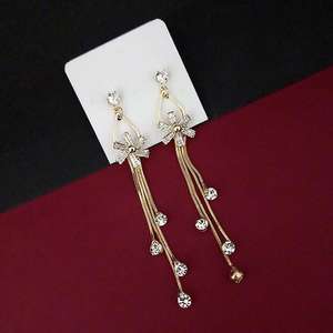 Urthn AD Stone Gold Plated <b>Dangle</b> <b>Earrings</b> 1315822A Religious Ethnic Style Drop Stud for Party Made of Brass with Pearl <b>Diamond</b> - Product Image 1