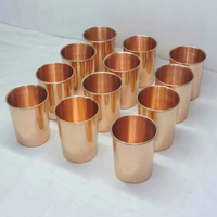 Verre à eau classique en cuivre pur avec couvercle, pour la cuisine et la table, fait main, poli, étanche, compatible micro-ondes, gobelet en cuivre 99%