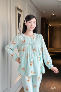 B673 motif ours lin imprimé ensemble de vêtements de maternité doux et absorbant la sueur anti-rétrécissement prix de gros bon choix - Product Image 5