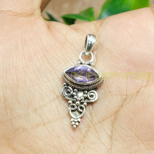 Natural Purple Amethyst Faceted Marquise Shape 925 Sterling Silver Handmade Vintage Tribal <b>Boho</b> Pendant <b>Necklace</b> Jewelry For Her - Product Image 5