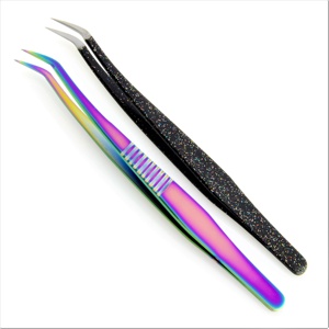 Kounain profesional 13cm pinzas de cigüeña de acero inoxidable 45 grados extensiones de pestañas de Plasma dorado agarre perfecto de pestañas puntiagudas - Product Image 6