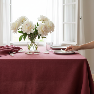 %100 Elegant Modern Woven Burgundy Color Belerus Linen <b>Tablecloth</b> 140180 cm Natural Color Premium Quality for Home & Hotels - Product Image 1